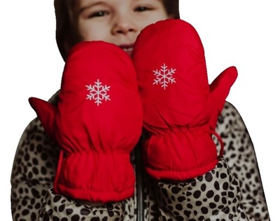 Rękawiczki Czerwone Jednopalczaste Zimowe GRUBE dla dzieci na Śnieg 4-6 lat