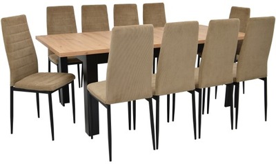 DUŻY ZESTAW rozkładany stół z 10 krzesłami BEŻOWE
