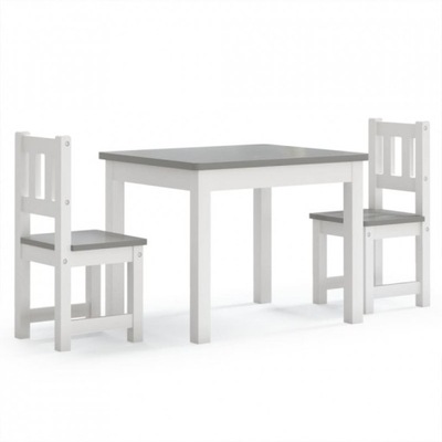3-cz. zestaw dziecięcy, stolik i krzesła, biało-szare, MDF