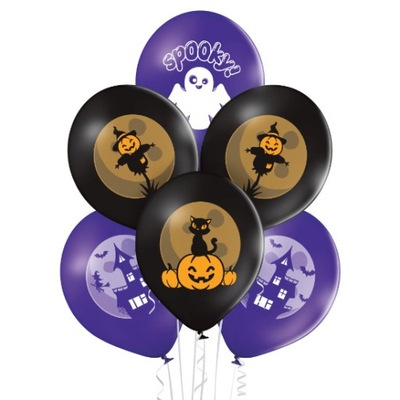 Balony lateksowe Halloween Dynia Duszek Kot 30 cm, 6szt.