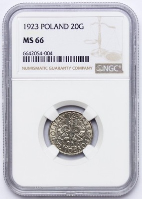 Polska, II RP, 20 groszy 1923, NGC MS66