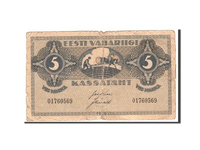 Banknot, Estonia, 5 Marka, 1919, Undated, KM:45a,