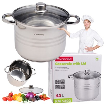 GARNEK DUŻY 6,0L GAR POKRYWKA STALOWY GAZ INDUKCJA KAMILLE