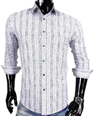 Koszula męska we wzory slim niebieska EN319 r. XL