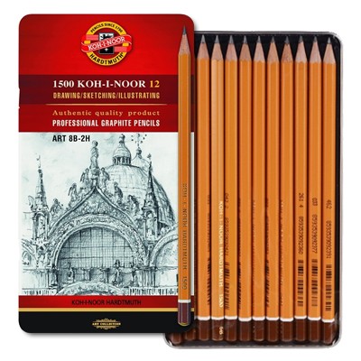 Ołówki artystyczne 2H-8B, Koh-i-Noor, 12 sztuk