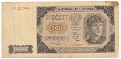 Polska, 500 złotych 1948, ser. AU, st. 4