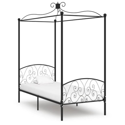 Rama łóżka z baldachimem, czarna, metalowa, 90 x 2