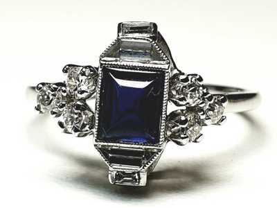 Platynowy pierścionek z diamentami 0,35ct G-I/VS-SI i szafirem 0,70ct