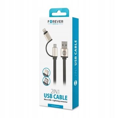 Kabel 2w1 micro USB + lightning iPhone metalowy 1m