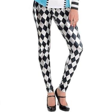 SUPER Legginsy Arlekina Klauna W48355BZ czarno-srebrne M/L