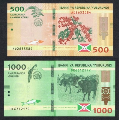 BURUNDI ZESTAW 500 + 1000 Francs 2018-2021 UNC