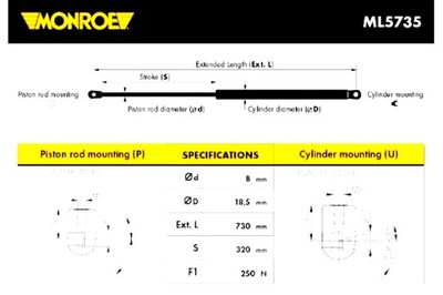 MONROE AMORTIGUADOR TELESCOPIO DE CAPO P VW GOLF V JETTA 3 UNIVERSAL LIFTBACK  