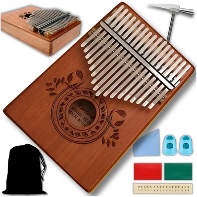 KALIMBA INSTRUMENT AFRYKAŃSKI drewniana mahoń wystrojona pianino AKCESORIA