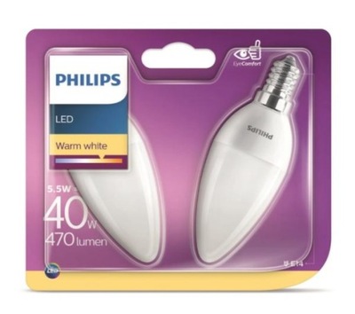 Żarówka LED Philips Świeczka 5,5 W E14 2700K 2 szt