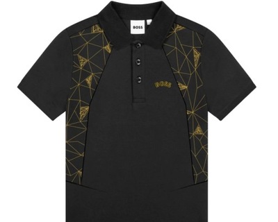 CZARNY T-SHIRT POLO ZŁOTE LOGO BOSS 14 lat 162 CM