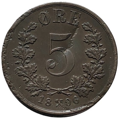 89792. Norwegia, 5 ore, 1896r. - delikatnie podgięta