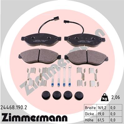 ZIMMERMANN 24468.190.2 КОМПЛЕКТ КОЛОДОК ТОРМОЗНЫХ, ТОРМОЗА TARCZOWE