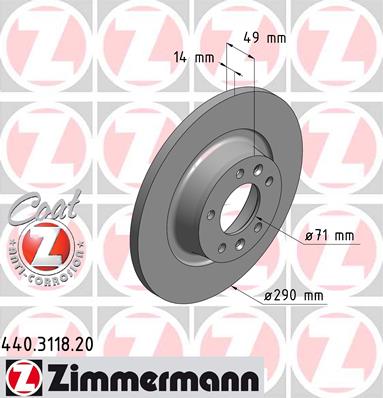 ZIMMERMANN CITROEN JUMPY 290MM ДИСКИ ТОРМОЗНЫЕ ЗАД 440.3118.20