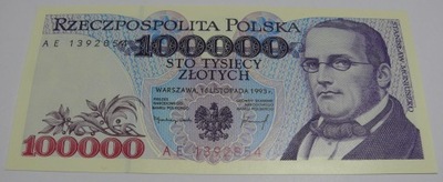 100000 zł 1993 S. MONIUSZKO - ser. AE - STAN BANKOWY