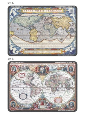 ŚWIAT MAPA Z XVI I XVII WIEKU DWUSTRONNA PODKŁADKA EDUKACYJNA 065