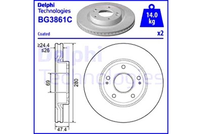 DELPHI DISKAI STABDŽIŲ 2SZT. PRIEK. HYUNDAI COUPE II I30 IX20 SONATA 