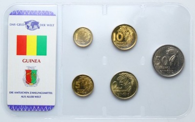 Gwinea - zestaw SET MONET - 5 monet - w blistrze - RZADSZE - UNC
