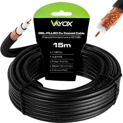 Kabel antenowy Vayox 15m miedz czarny