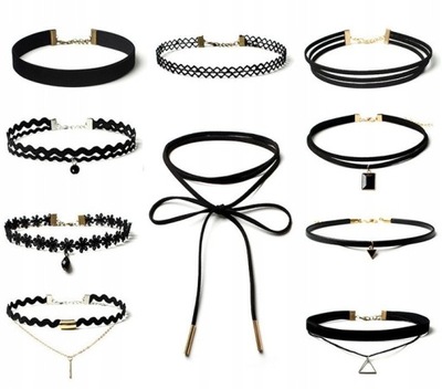 CHOKER ZESTAW 10 naszyjnik rzemyk boho celebrytka