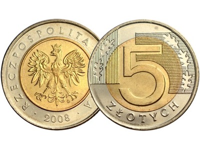 5 złotych 2008 r. stan menniczy z woreczka