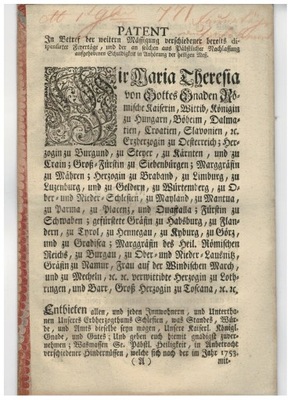 Austria 1771 Maria Teresa patent dokument Śląsk Ja