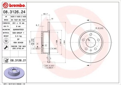 BREMBO 08.3126.21 ДИСК ТОРМОЗНОЙ