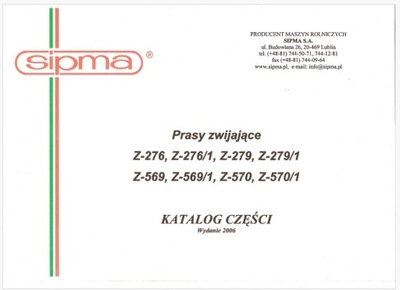 KATALOG PIEZAS DE REPUESTO PRASA SIPMA Z-276, Z-279, Z-569, Z-570  