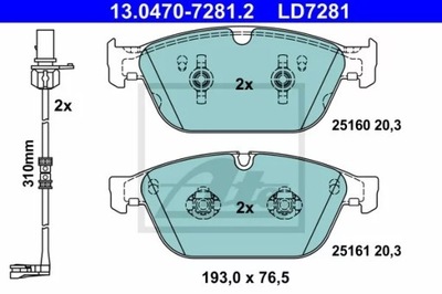 ATE LD7281 SET PADS HAMULCOWYCH, BRAKES TARCZOWE  