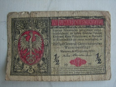 1/2 Marki Polskiej - Banknot Polski z 1916 roku / Generał