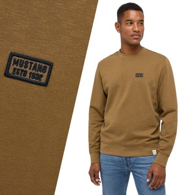 Bluza męska bawełniana Mustang Ben Crewneck bez kaptura brązowa r. XXL