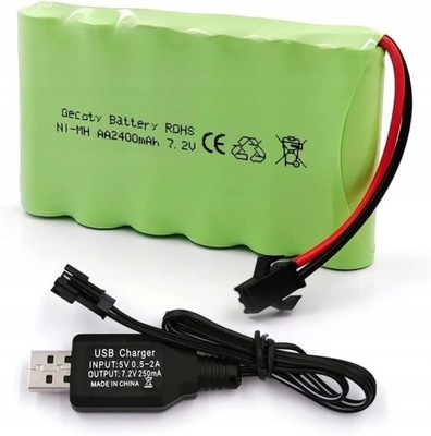 Gecoty 7,2 V 2400 mAh akumulator Ni-MH AA z kablem do ładowania