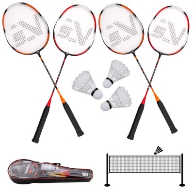 ZESTAW PRO DO BADMINTONA 4 RAKIETKI SIATKA LOTKI BADMINTON SPORTVIDA