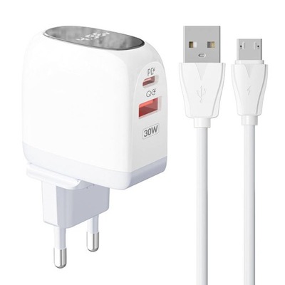 LDNIO SZYBKA ŁADOWARKA SIECIOWA USB USB-C 30W QC3.0 Z KABLEM MICRO USB 1M