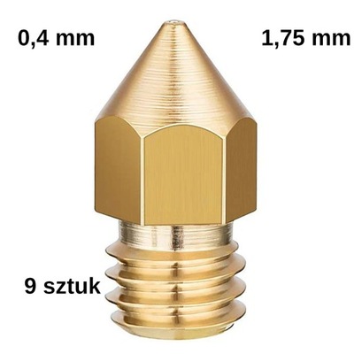 9x Dysza 0,4 mm do drukarki 3D mosiądz mosiężna gwint M6 filament 1,75 mm