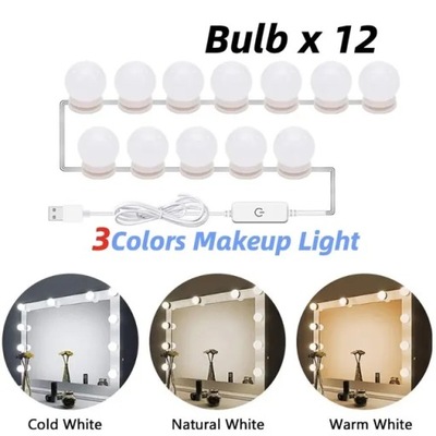 12 żarówek oświetlenie lustra do makijażu Led toaletka USB 12V oświetlenie