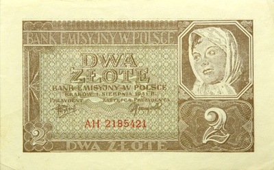 Polska GENERALNA GUBERNIA - BANKNOT - 2 Złote 1941