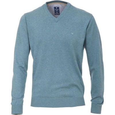 niebieski gładki sweter męski w serek, bawełna Redmond M