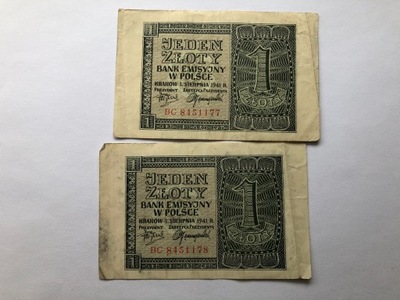 1 złoty Bank Emisyjny w Polsce 1941 seria BC para