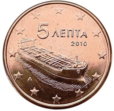 GRECJA 5 EURO CENTS = 5 LEPTA 2010 STATEK MENNICZA