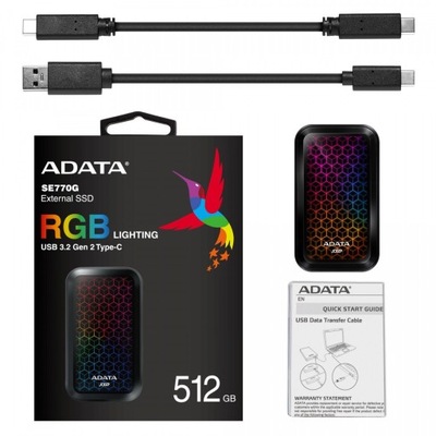 Adata SE770 512GB RGB Dysk zewnętrzny SSD USB3.2-A/C