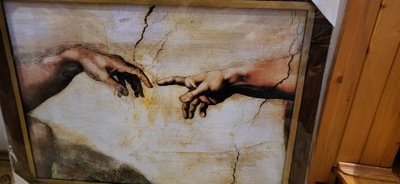 Obraz w ramie drewnianej reprodukcja "Bóg podaje rękę..."