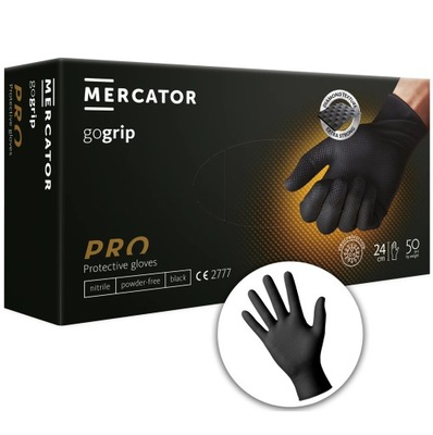 MERCATOR GoGrip Black Czarne mocne Rękawiczki 50 szt. rozm. XL