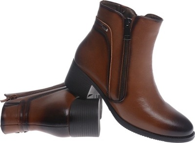 KLASYCZNE BOTKI DAMSKIE NA OBCASIE Z ZAMKIEM brąz 41