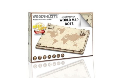 ŚWIAT MAPA PUZZLE DREWNIANE - WORLD MAP DOTS