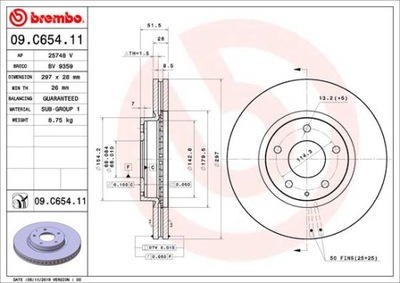 ДИСКИ ТОРМОЗНЫЕ ТОРМОЗНЫЕ ПЕРЕД BREMBO 09.C654.11 09C65411